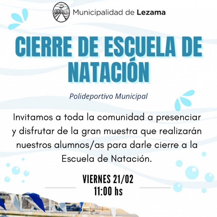 La Escuela de Natación Municipal realizará este viernes la muestra de cierre 