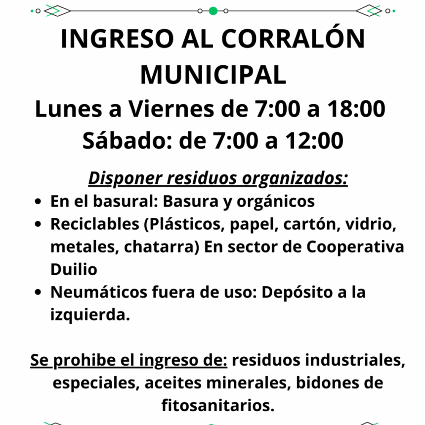 Pautas para el ingreso de residuos al corralón municipal