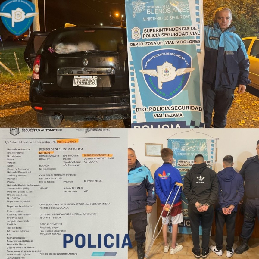 Tes hombres fueron aprehendidos por circular con un vehiculo robado 