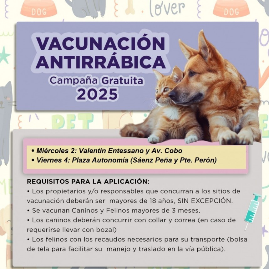 Cronograma de vacunación antirrábica para esta semana