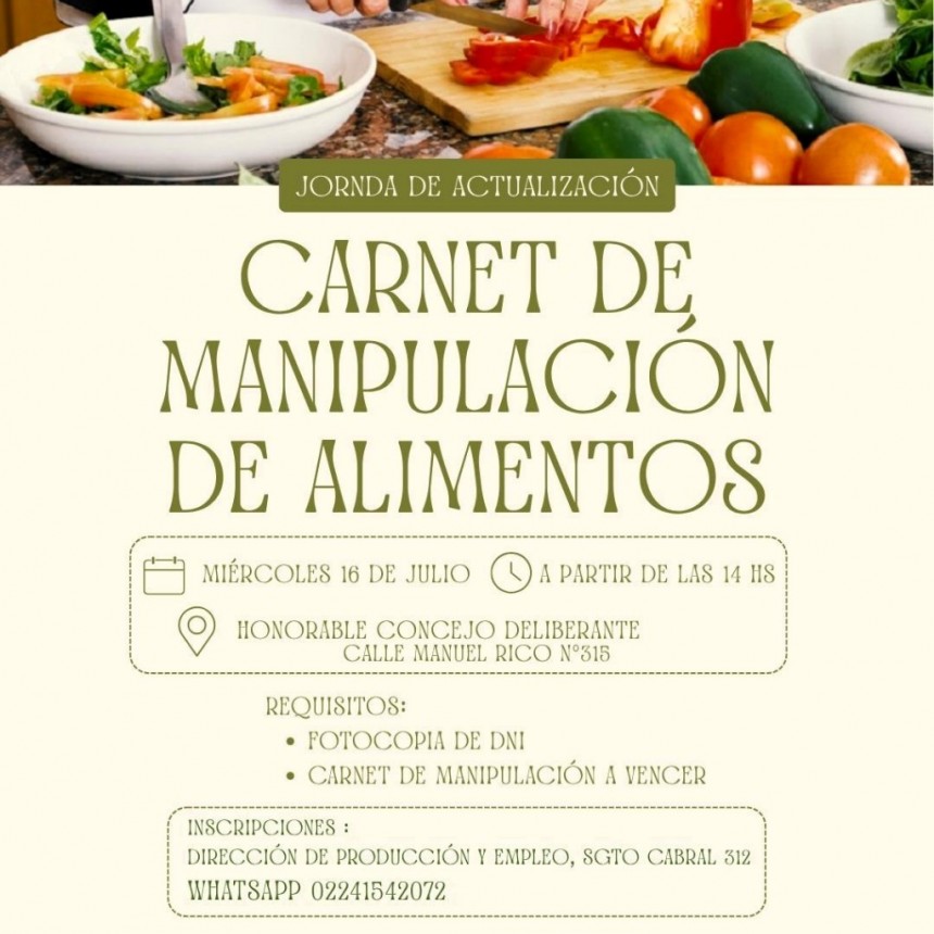 Jornada de actualización del carnet de manipulación de alimentos