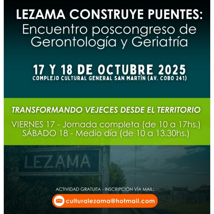 Lezama será sede de un encuentro de Gerontología y Geriatría